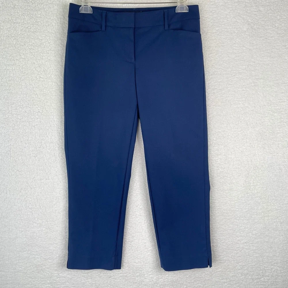 White House Black Market Perfect Form Navy Blue Straight Crop Pants Size 6